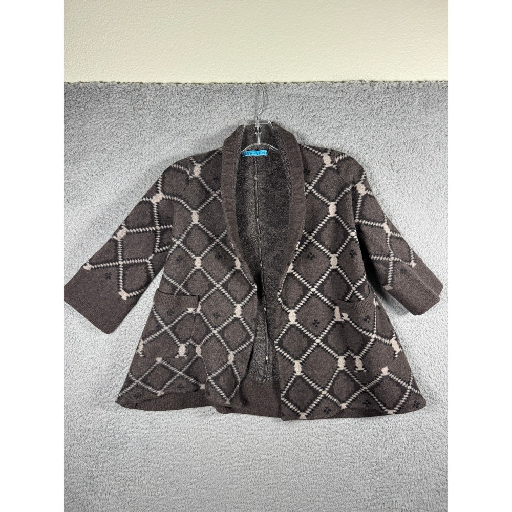 Alice + Olivia Brown Wool Diamond Argyle Open Front‎ Cardigan Jacket C006866910